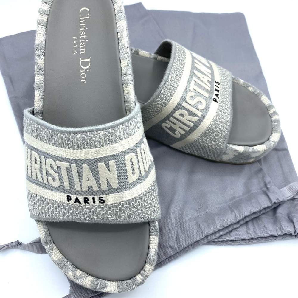 Christian Dior Embroidered Platform Slide Sandals Size 38